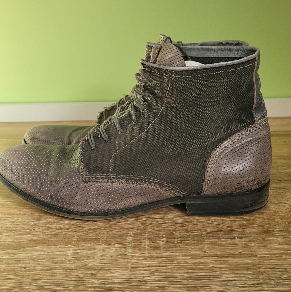 Diesel Men's Gray Lace-Up Boots Distressed Leather Canvas 43EU 10US